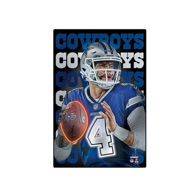 NFL Dallas Cowboys Dak Prescott Neon Lights High Transparency Framed Wood Wall Decor
