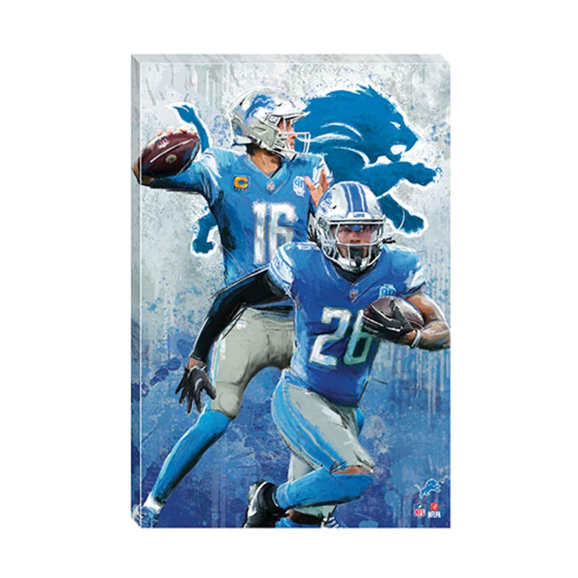 NFL Detroit Lions Jared Goff & Jahmyr Gibbs Artistic Graffiti Canvas Wall Decor