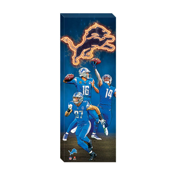 NFL Detroit Lions Jared Goff, Amon-Ra St. Brown, & Aidan Hutchinson Flaming Logo Canvas Wall Decor