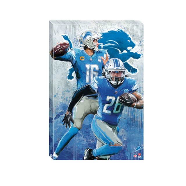 NFL Detroit Lions Jared Goff & Jahmyr Gibbs Painterly Graffiti Canvas Wall Decor