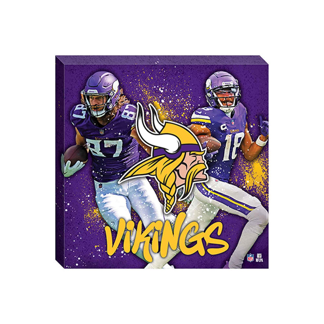Decoración de pared en lienzo con salpicaduras pictóricas de TJ Hockenson y Justin Jefferson de los Minnesota Vikings de la NFL