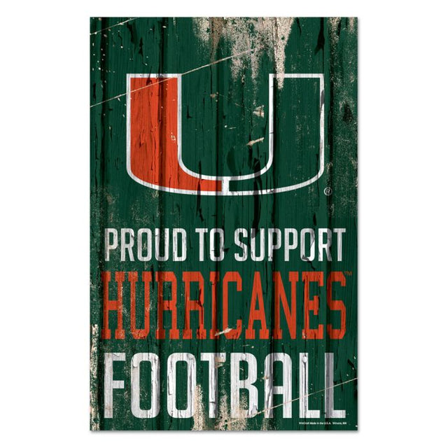 Letrero de madera de los Miami Hurricanes, 11" x 17", 1/4" de grosor