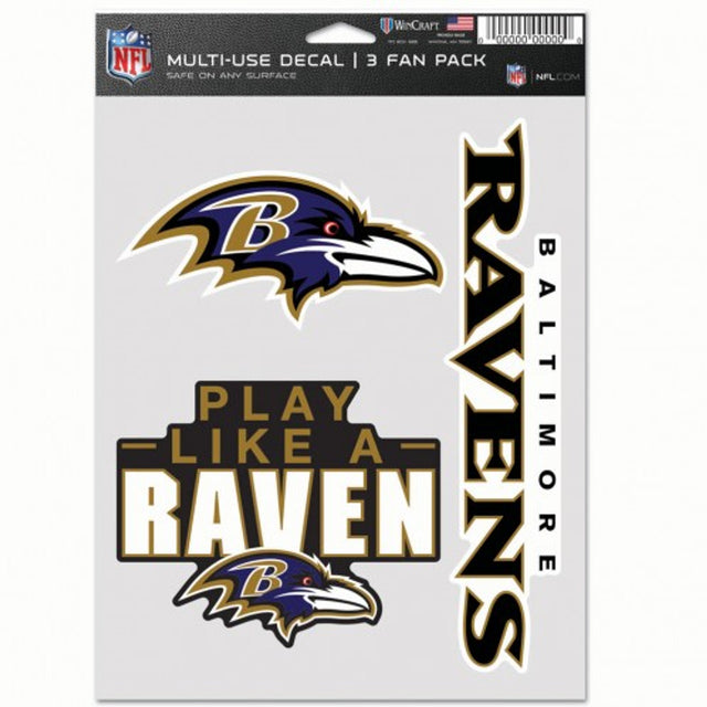Paquete de 3 calcomanías multiusos para fanáticos de Baltimore Ravens