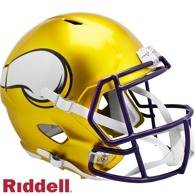 Réplica de casco de los Minnesota Vikings Riddell en tamaño completo, estilo Speed, FLASH, alternativa