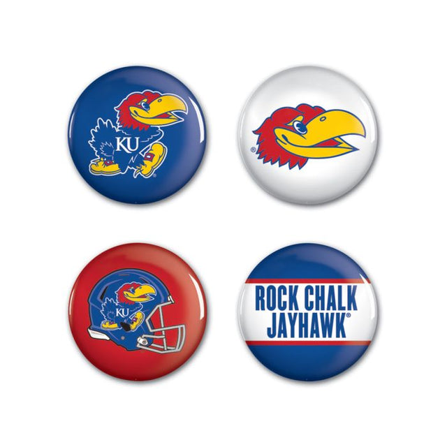 Kansas Jayhawks Button 4 Pack 1 1/4" Rnd