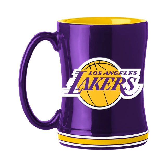 Taza de café de Los Angeles Lakers de 14 oz con relieve esculpido en color del equipo