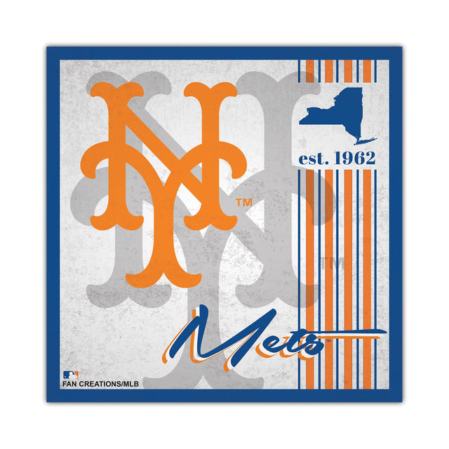 Cartel de madera de los New York Mets de 10 x 10 pulgadas con diseño de álbum