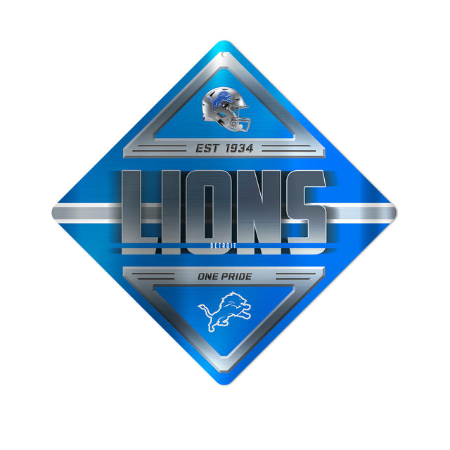 Letrero de metal con forma de diamante de los Detroit Lions