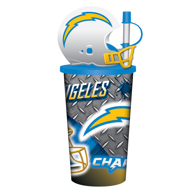 Vaso de plástico con pajita de 32 oz con forma de casco de Los Angeles Chargers