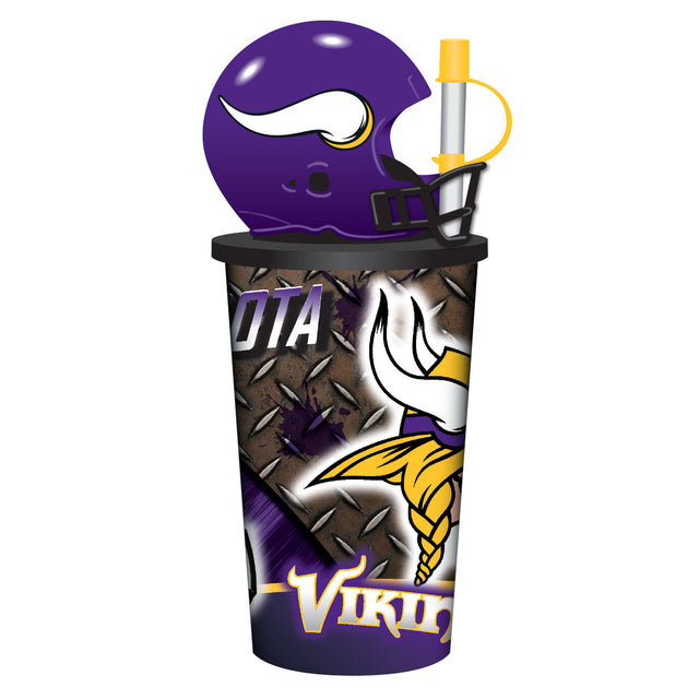 Vaso de plástico con pajita de 32 oz con forma de casco de los Minnesota Vikings