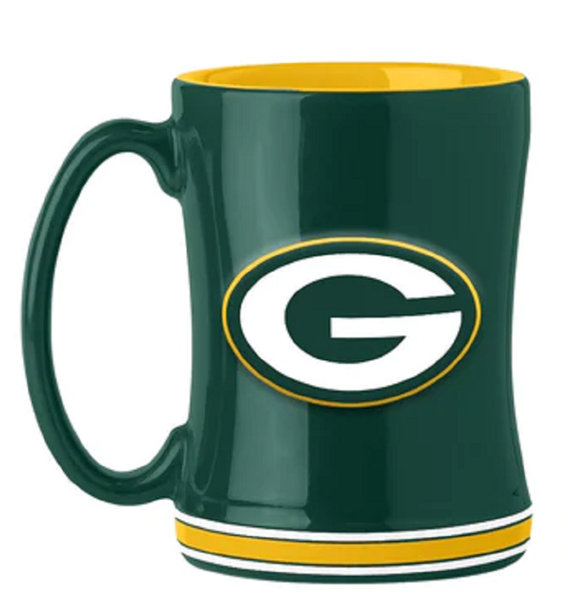 Taza de café de los Green Bay Packers de 14 oz con el color del equipo de relevo esculpido