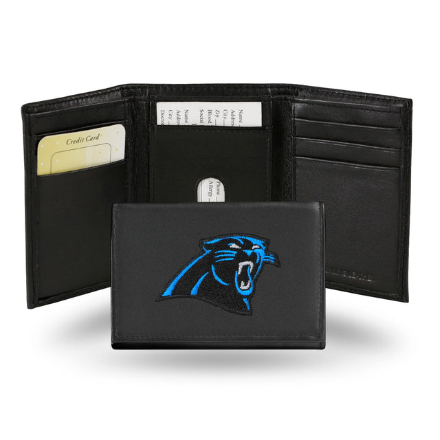 Cartera de cuero con tres pliegues de los Carolina Panthers bordada