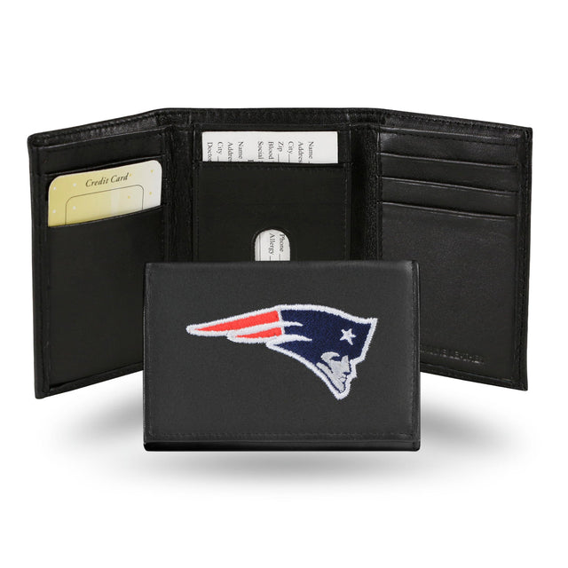 Cartera de cuero con tres pliegues de los New England Patriots bordada