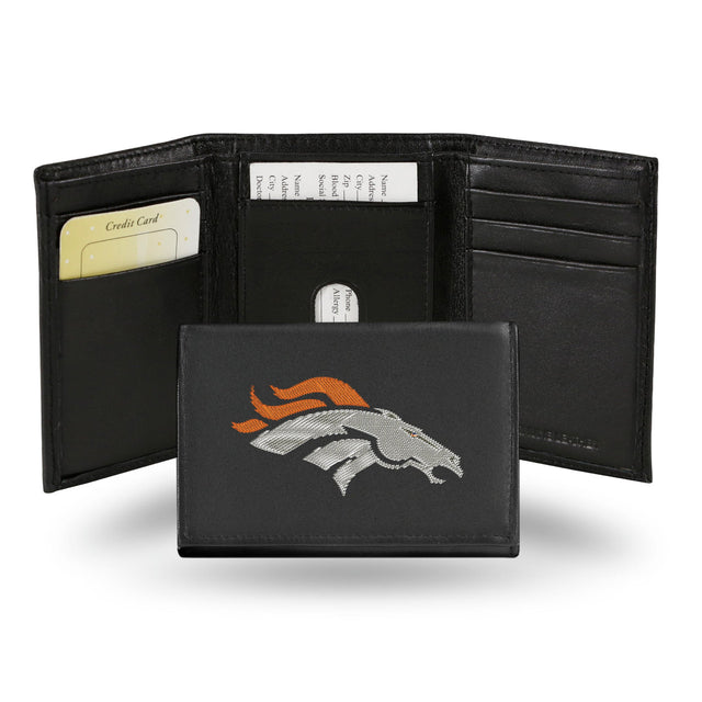 Cartera de cuero con tres pliegues de los Denver Broncos bordada