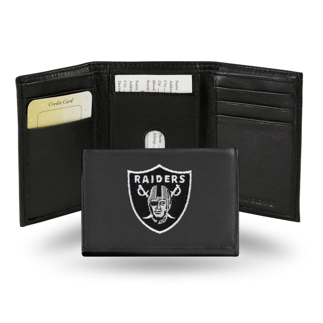 Cartera de cuero con tres pliegues de los Raiders de Las Vegas con bordados