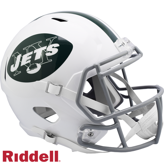 Réplica de casco Riddell de los New York Jets, tamaño completo, estilo Speed, 1965-1977, en caja