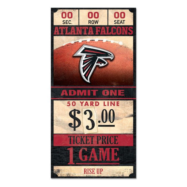 Letrero de madera con la inscripción "Atlanta Falcons Ticket" (entrada de los Atlanta Falcons) de 6 x 12 pulgadas y 3/8" de grosor