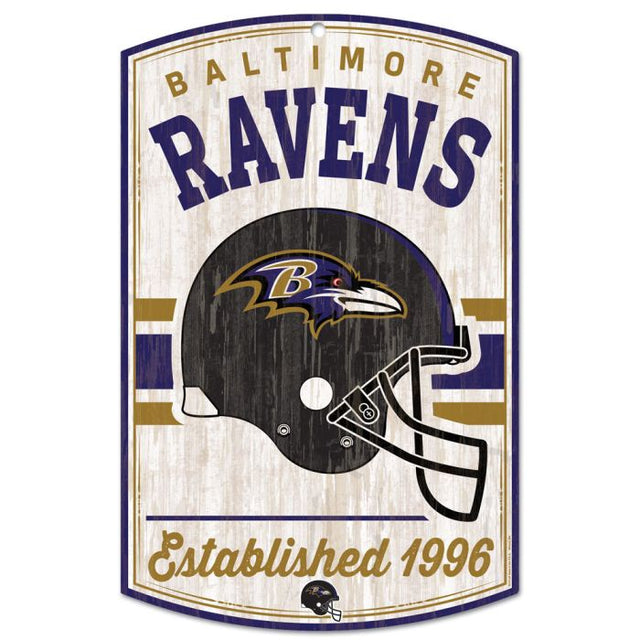 Letrero de madera retro con el logotipo clásico de Baltimore Ravens, 11" x 17", 1/4" de grosor