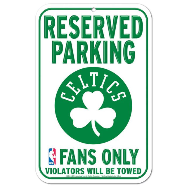 Letrero de plástico de estacionamiento reservado de los Boston Celtics de 11" x 17"
