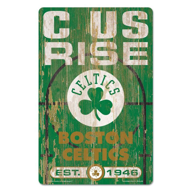 Letrero de madera con el eslogan de los Boston Celtics, 11" x 17", 1/4" de grosor