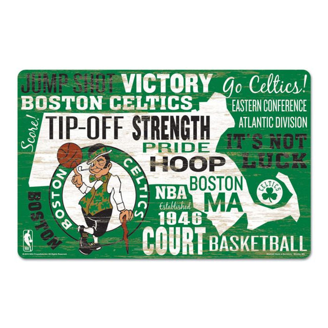 Letrero de madera de los Boston Celtics de 11" x 17" y 1/4" de grosor