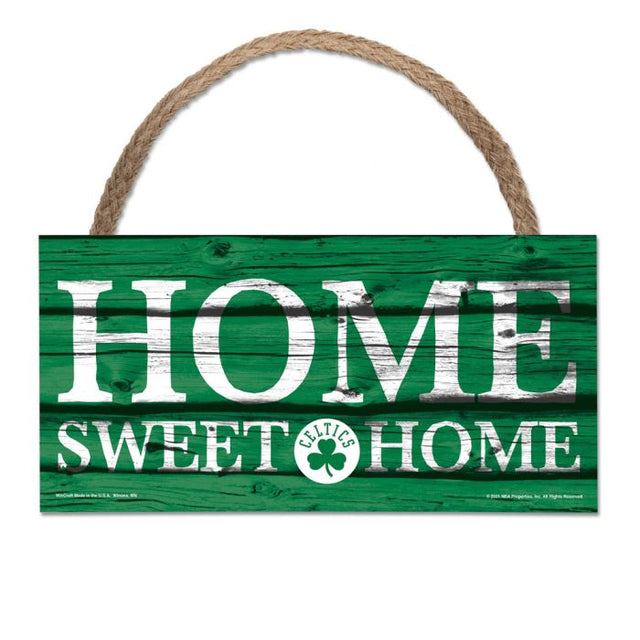 Letrero de madera con cuerda de Boston Celtics Home Sweet Home de 5" x 10"