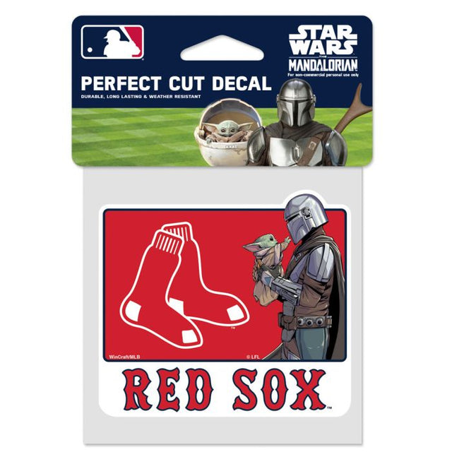 Calcomanía de color de corte perfecto de los Boston Red Sox / Star Wars Mandalorian de 4" x 4"