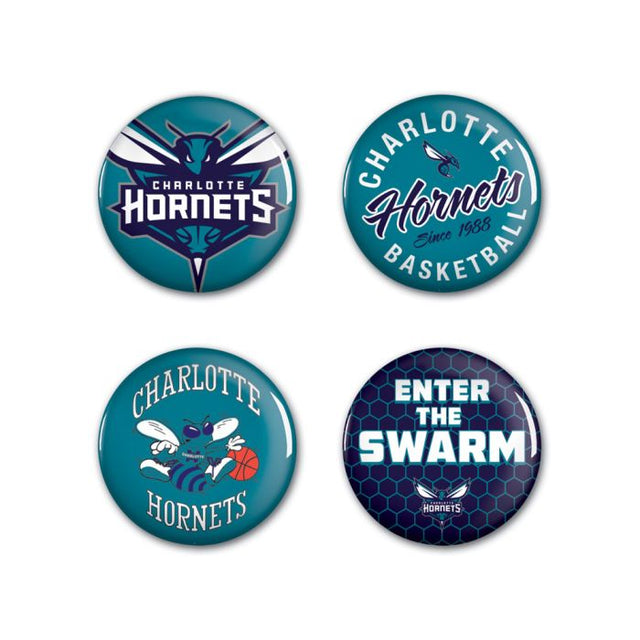 Paquete de 4 botones de los Charlotte Hornets de 1 1/4" de diámetro