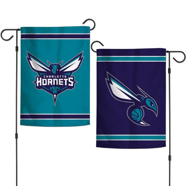 Banderas de jardín de los Charlotte Hornets de 2 lados, 12,5" x 18"