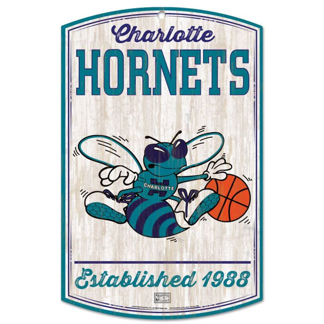 Letrero de madera de los Charlotte Hornets Hardwoods de 11" x 17" y 1/4" de grosor