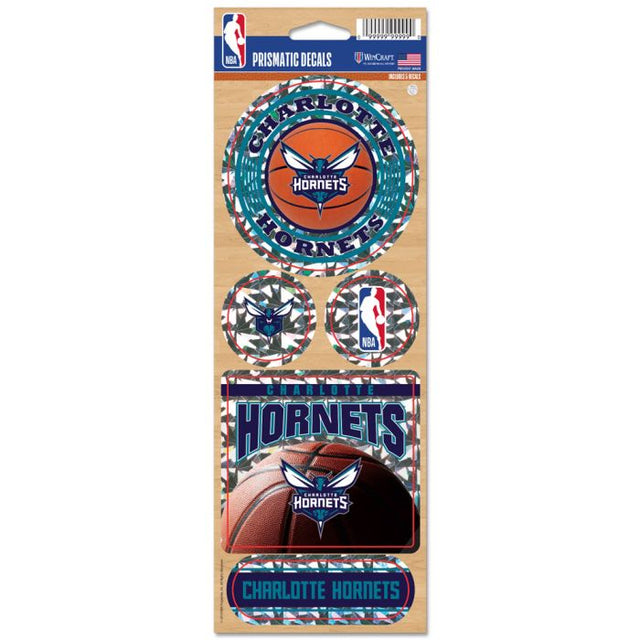 Calcomanía prismática de los Charlotte Hornets de 4" x 11"