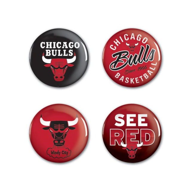 Paquete de 4 botones de Chicago Bulls de 1 1/4" de diámetro
