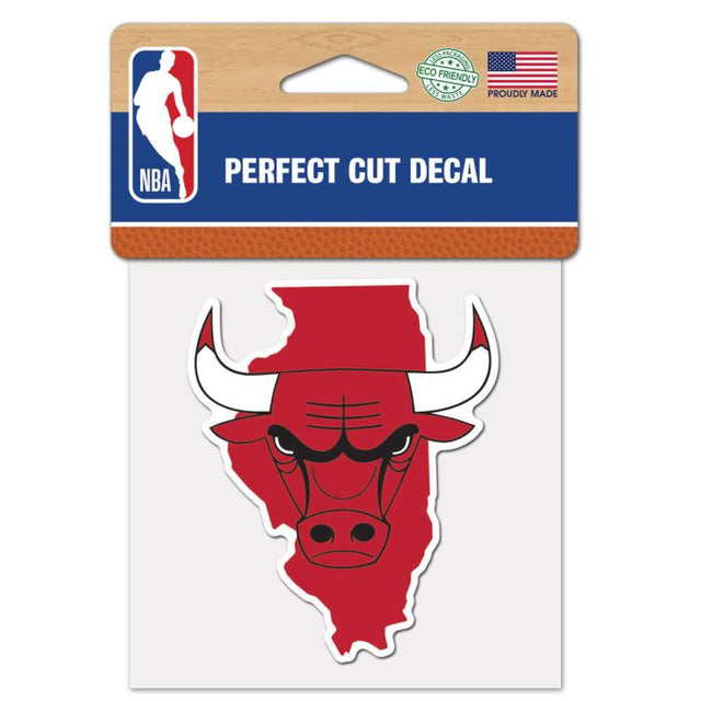 Calcomanía de color de corte perfecto del estado de Chicago Bulls de 4" x 4"
