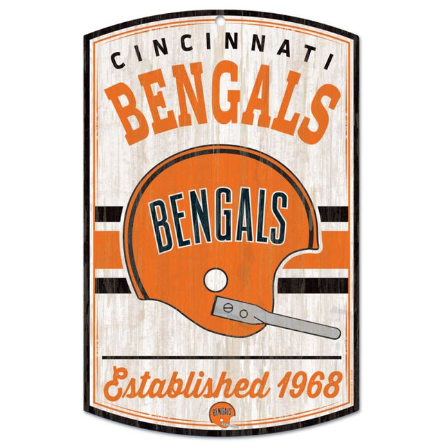 Letrero de madera retro con el logotipo clásico de Cincinnati Bengals, 11" x 17", 1/4" de grosor
