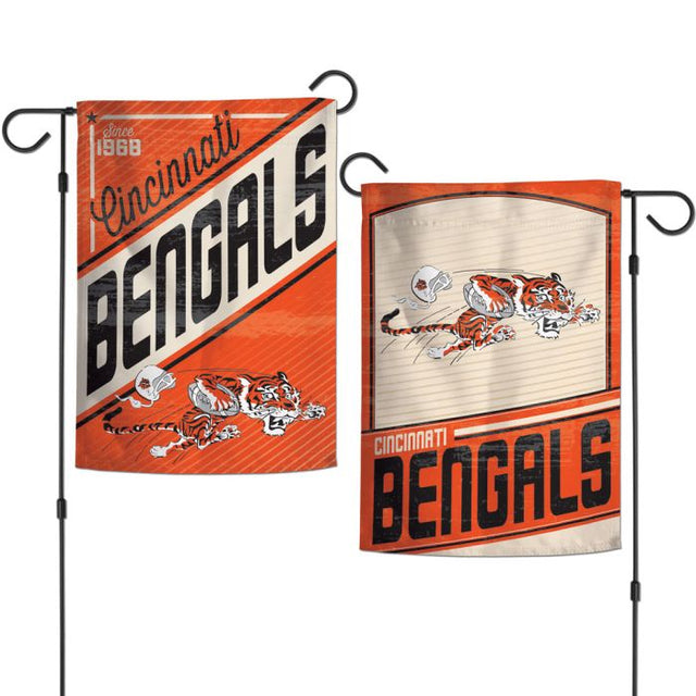 Banderas de jardín retro con logotipo clásico de Cincinnati Bengals, 2 lados, 12,5" x 18"