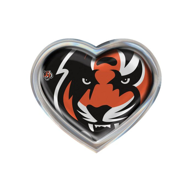 Emblema abovedado de metal cromado MEGA de Cincinnati Bengals con forma de corazón