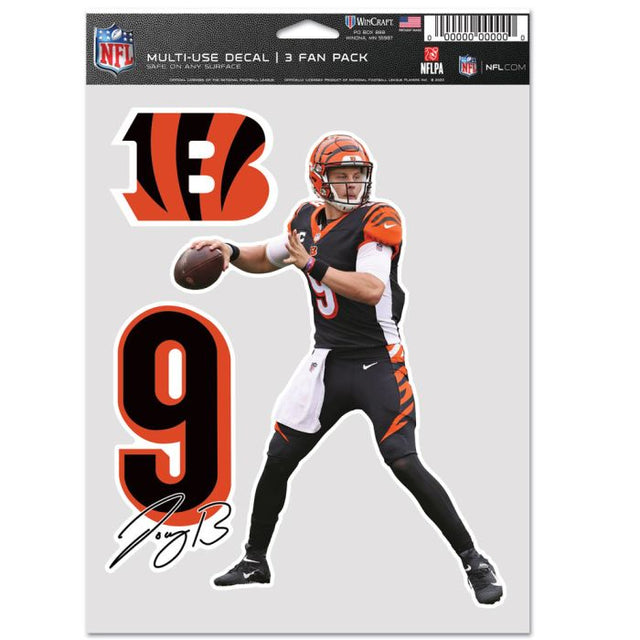 Paquete multiusos para 3 fanáticos de los Cincinnati Bengals, Joe Burrow