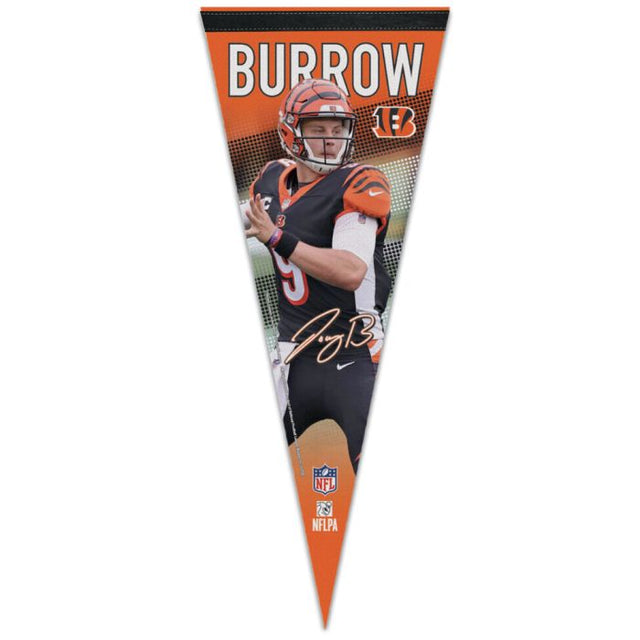 Banderín premium de los Cincinnati Bengals de 12" x 30" de Joe Burrow