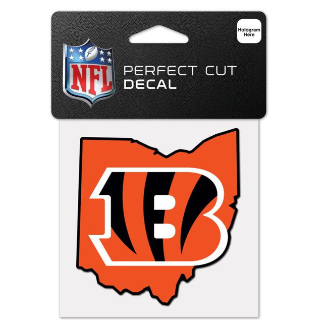 Calcomanía de color con corte perfecto y forma del estado de Cincinnati Bengals, 4" x 4"