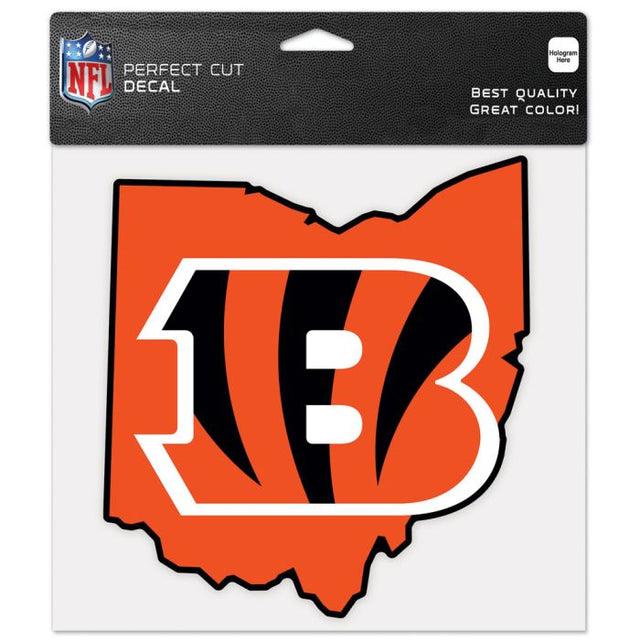 Calcomanía de color con corte perfecto y forma del estado de Cincinnati Bengals, 8" x 8"