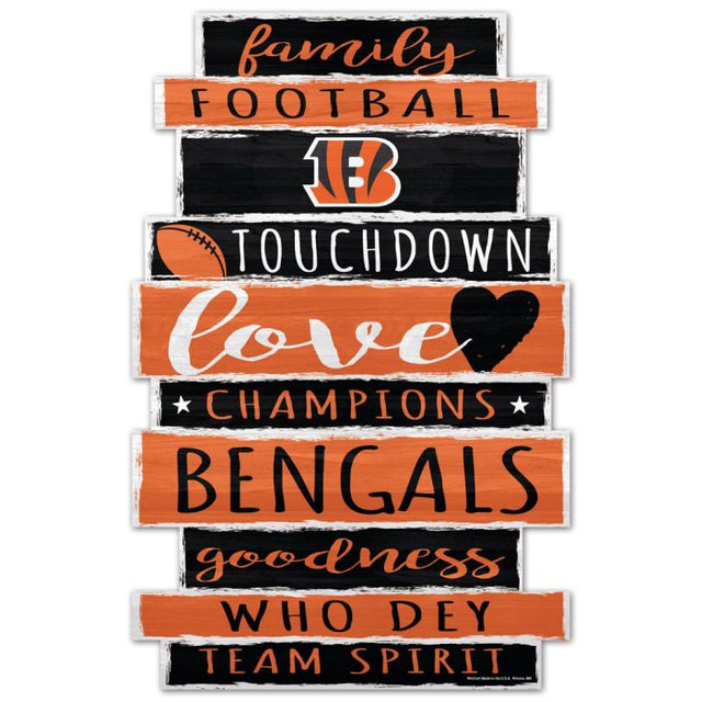 Letrero de madera de Cincinnati Bengals de 11" x 17" y 1/4" de grosor