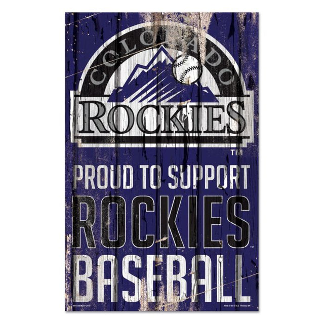 Letrero de madera con la inscripción "APOYO" de Colorado Rockies, 11" x 17", 1/4" de grosor