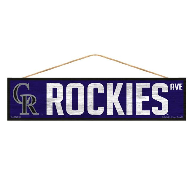 Letrero de madera de Colorado Rockies con cuerda, 4" x 17"