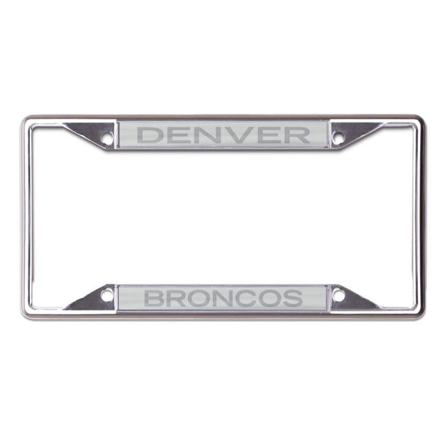 Marco de licencia con estampado de escarcha de los Denver Broncos, de acero inoxidable y color blanco