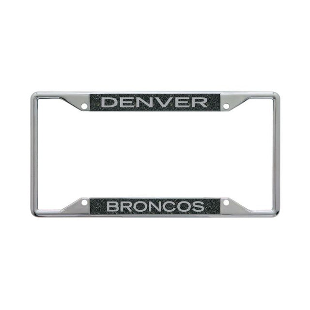 Marco de licencia con fondo brillante de los Denver Broncos, de acero inoxidable y estampado de cuadros