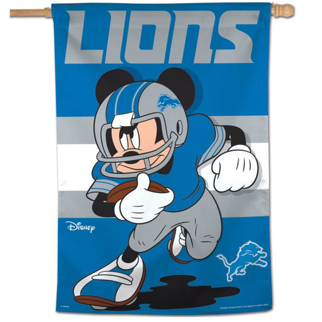 Bandera vertical de los Detroit Lions y Mickey Mouse de Disney, 28" x 40"