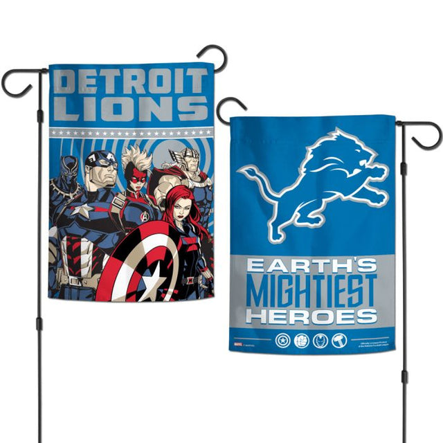 Banderas de jardín de Marvel de Detroit Lions/Marvel (C) 2021, de 2 lados, 12,5" x 18"