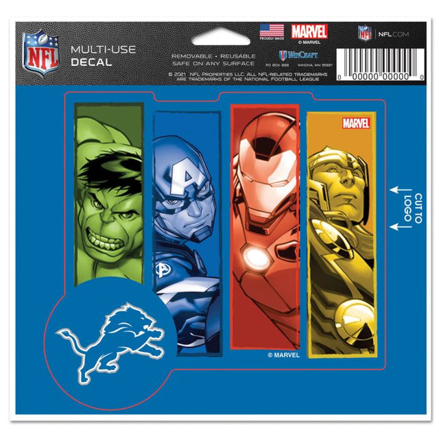 Detroit Lions / Marvel (C) Calcomanía multiusos Marvel 2021: cortada según el logotipo, 5" x 6"