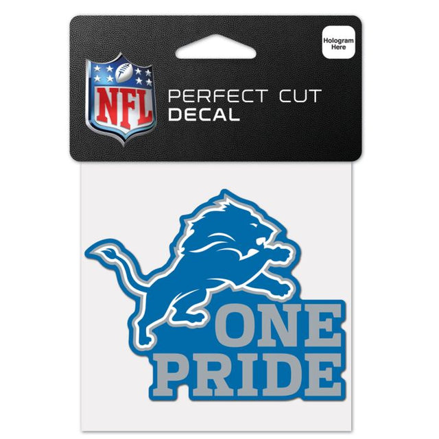 Calcomanía de color de corte perfecto con el eslogan de los Detroit Lions de 4" x 4"