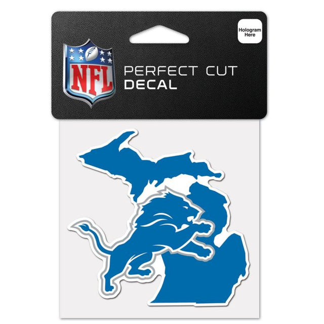 Calcomanía de color con corte perfecto y forma del estado de Detroit Lions, 4" x 4"